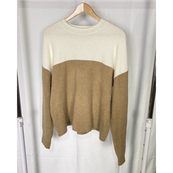 J.Crew Sweater Womens Large Color Block Crew Neck Extra Soft Knit Tan Ivory EUC - Picture 1 of 6